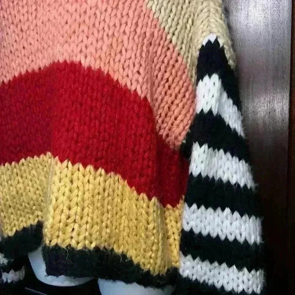 BlankNYC Wool Mix Crochet Multicolor Colorblock & Striped Chunky Sweater /Size S - Picture 3 of 15